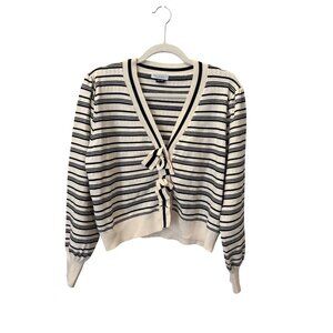 Abela Story + Co Cardigan Sweater Size 2XL/3XL Striped VNeck Tie Front Cozy Knit